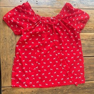 Vibrant Red women’s blouse with White horses Design